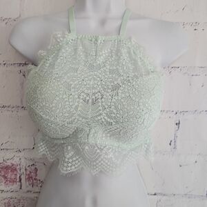 Victoria's Secret PINK Push-up Pigeonmant Wireless Green Lace Bra Small D-DD